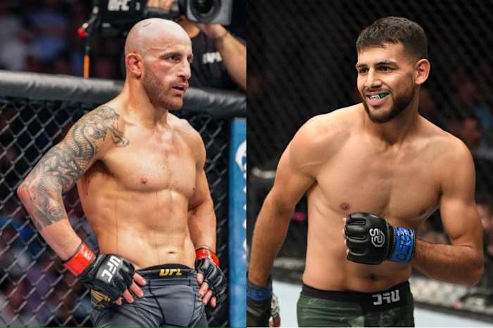 UFC Featherweight Champion Alexander Volkanovski and interim titleholder Yair Rodriguez.